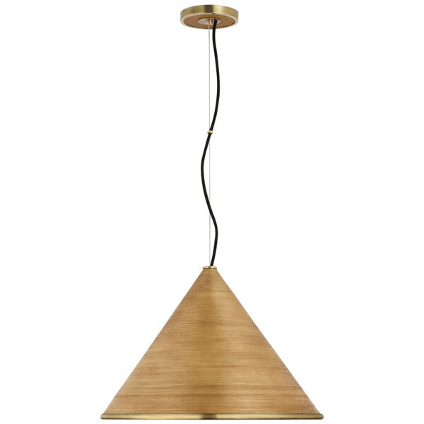Reine Large Pendant in Hand-Rubbed Antique Brass with Dark Rattan by Suzanne Kasler, image 1