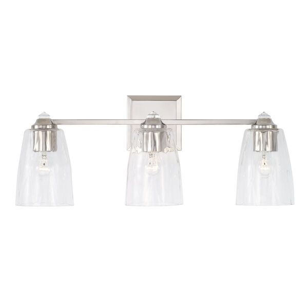 Laurent Polished Nickel Three-Light Bath Vanity with Clear Glass Shades and Crystal Finials, image 2