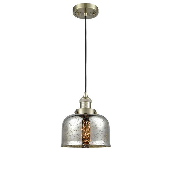 Large Bell Antique Brass LED Mini Pendant with Silver Plated Mercury Glass, image 1