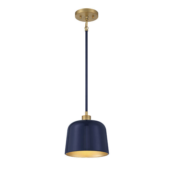 Chelsea Navy Blue and Natural Brass One-Light Mini Pendant, image 1