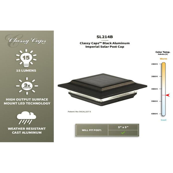 Black Aluminum Imperial 5X5 LED Solar Powered Post Cap, image 6