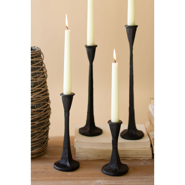 Gray Cast Iron Taper Candle Holders, Set of Four, image 2