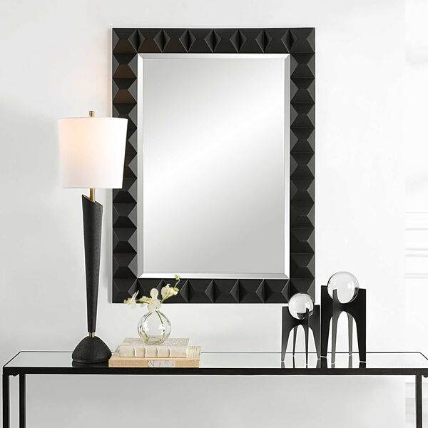 Studded Matte Black Wall Mirror, image 1