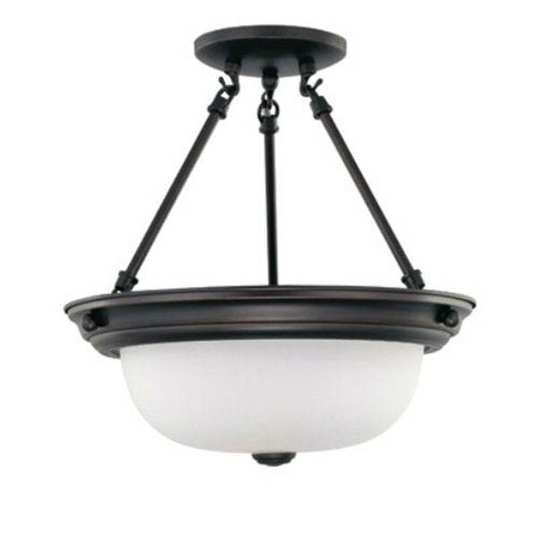 Mahogany Bronze Two-Light Semi Flush Mount with Frosted White Glass, image 1