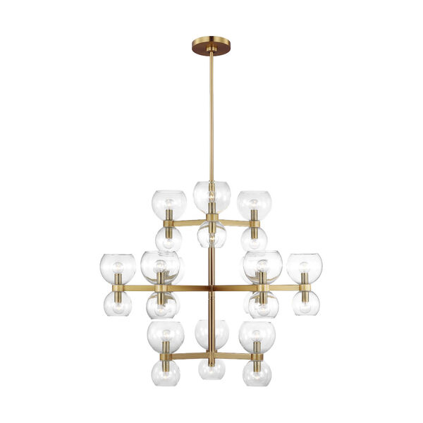 Londyn Burnished Brass 24-Light Chandelier with Clear Shade, image 1