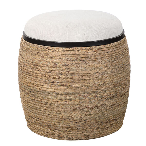 Island Matte Black and Beige 19-Inch Accent Stool, image 1