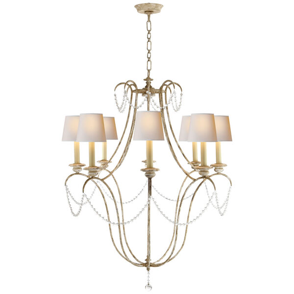 Montmarte Chandelier in Old White and Glass with Natural Paper Shades by Chapman and Myers, image 1