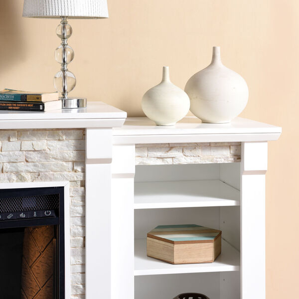 Gallatin White Electric Fireplace with Alexa-Enabled Smart and Bookcase, image 3