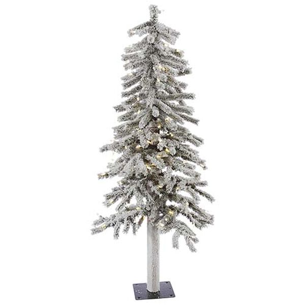 Flocked White on Green Alpine 4 Foot x 23-Inch Christmas Tree with 100 Warm White LED Lights and 256 Tips, image 1