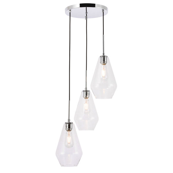 Gene Chrome Three-Light Pendant with Clear Glass, image 6