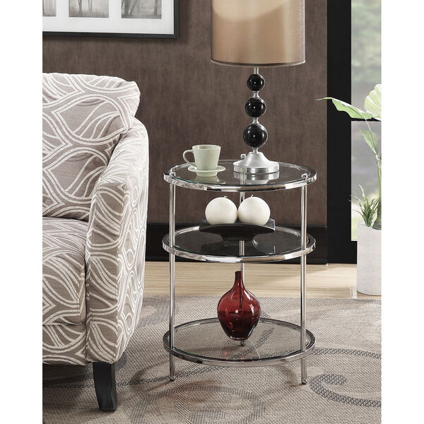 Whittier Chrome and Glass Three Tier Round End Table, image 1