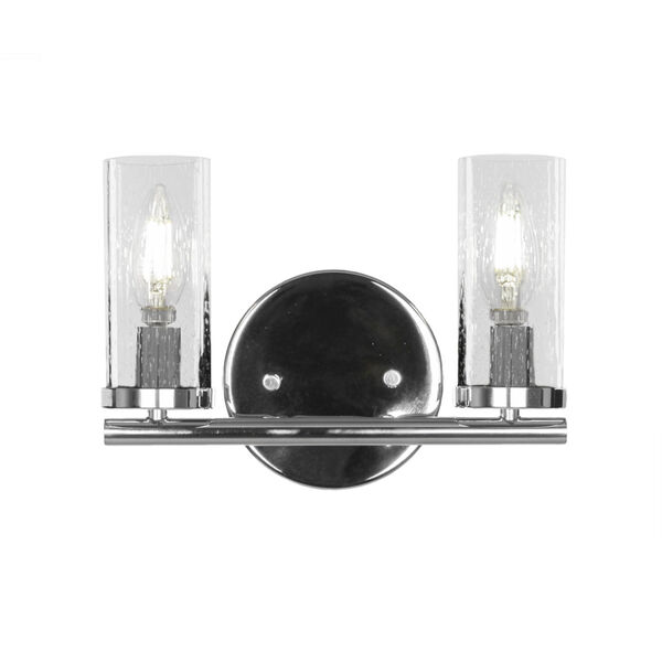 Trinity Chrome Two-Light Bath Vanity with Clear Bubble Glass, image 1