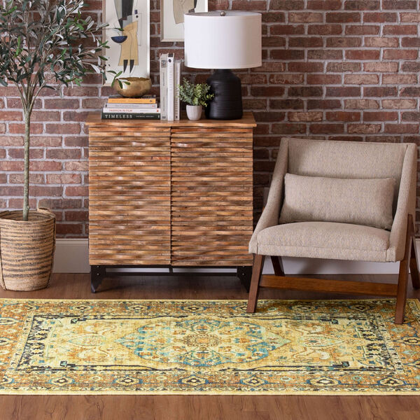Sophea Yellow and Beige Ornamental Area Rug, image 3