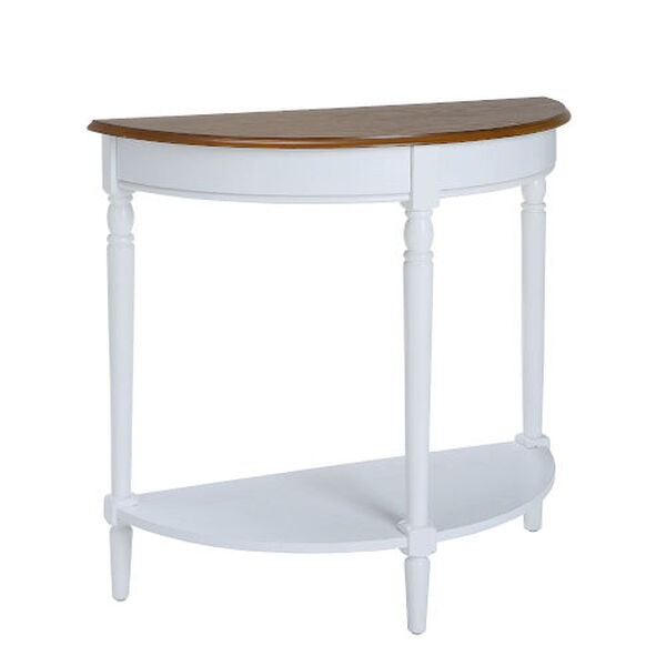 French Country Dark Walnut and White Half Round Entryway Table with Shelf, image 1