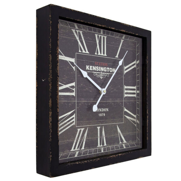 Black 16-Inch Wall Clock with Distressed Wooden Frame, image 2