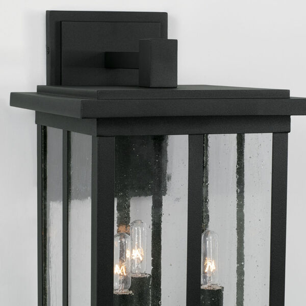 Barrett Black Three-Light Outdoor Wall Lantern with Antiqued Glass, image 5