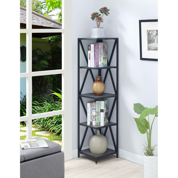 Tucson Weathered Gray and Black 13-Inch Five Tier Corner Bookcase, image 1