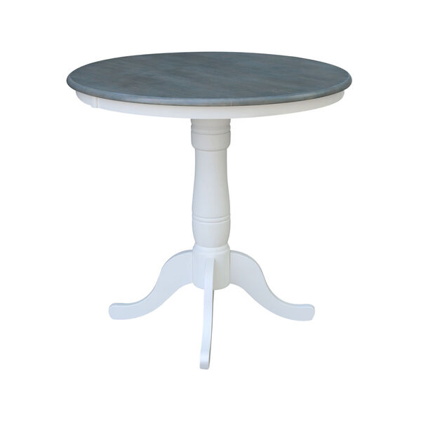 White and Heather Gray 36-Inch Width x 35-Inch Height Hardwood Round Top Counter Height Pedestal Table, image 2