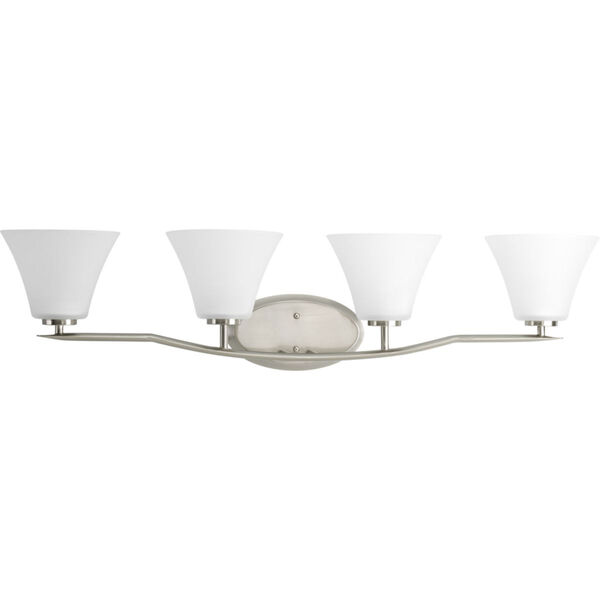 Bravo Brushed Nickel Four-Light Bath Fixture with Etched Glass Shade, image 1