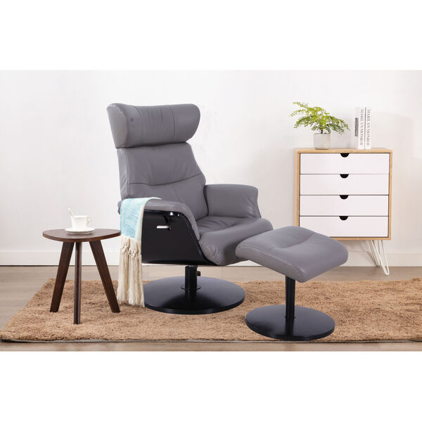Loring Midnight Gray Breathable Air Leather Manual Recliner with Ottoman, image 2