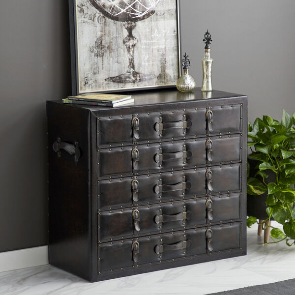 Black Faux Leather and Wood Chest, image 1
