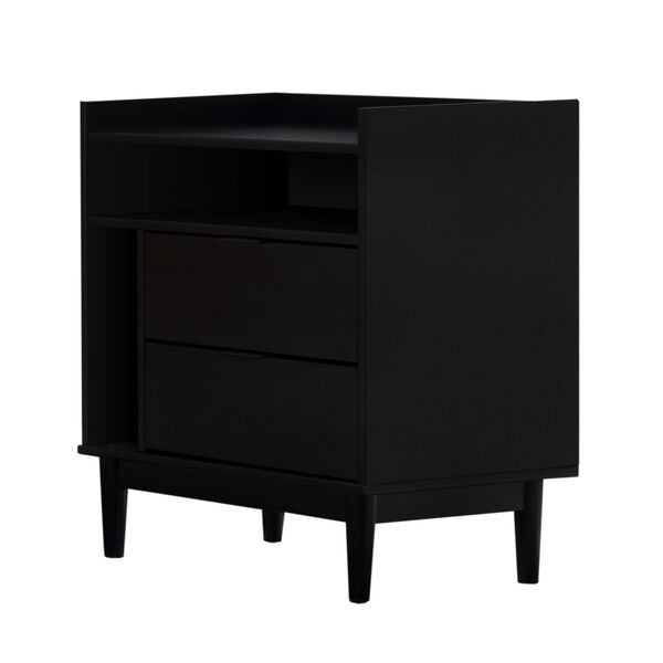 Black Solid Wood Two-Drawer Nightstand, image 4