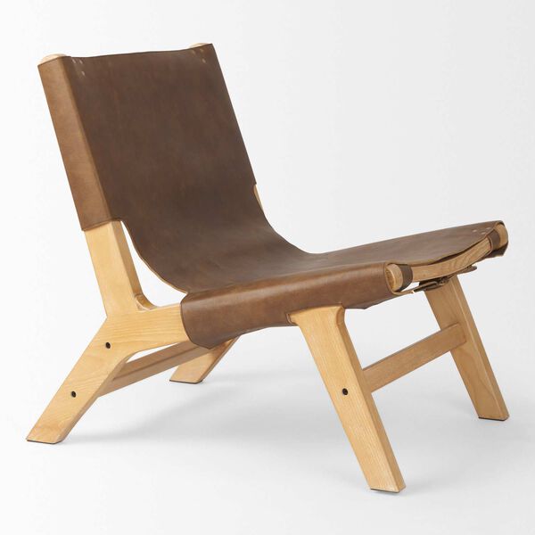 Elodie Brown Leather with Natural Beech Wood Frame Accent Chair, image 6