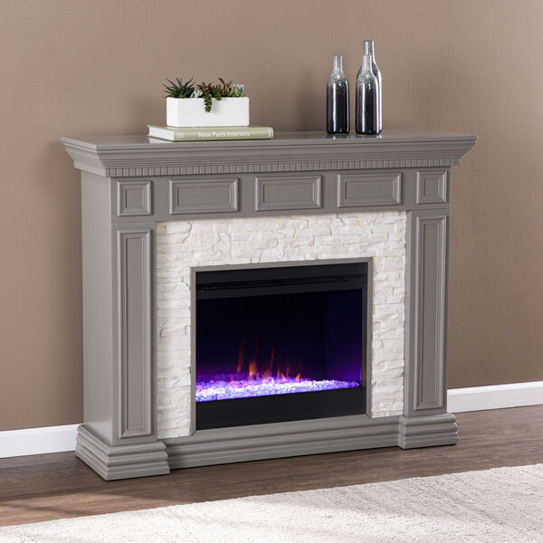 Dakesbury Gray Color Changing Fireplace with Faux Stone, image 1