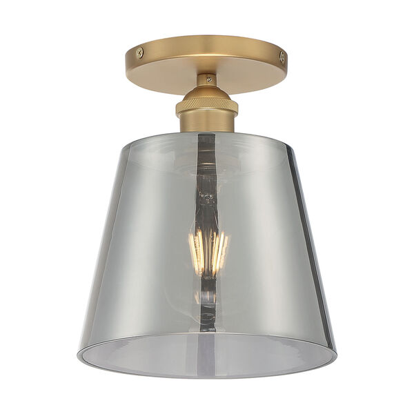 Motif Brushed Brass and Smoked Glass Seven-Inch One-Light Semi-Flush Mount, image 4