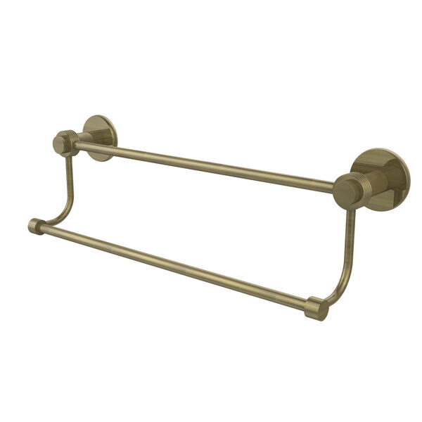 Mercury Collection 36 Inch Double Towel Bar with Groovy Accents, Antique Brass, image 1