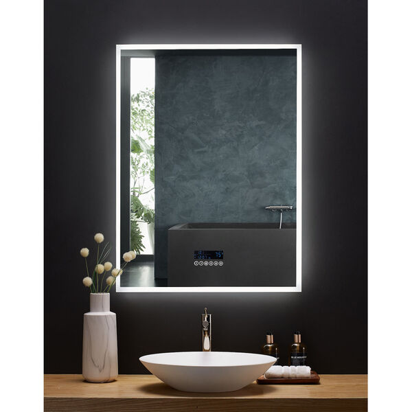 Immersion White 30 x 40 Inch LED Frameless Mirror with Bluetooth Defogger and Digital Display, image 1