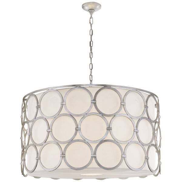 Alexandra Large Hanging Shade in Burnished Silver Leaf with Linen Shade by Suzanne Kasler, image 1