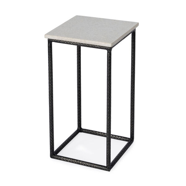 Mabel White and Black Marble Hammered Iron Accent Table, image 1