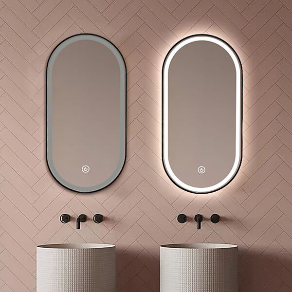 Khristy Black 24 x 40-Inch Framed Oval LED Bathroom Mirror, image 2