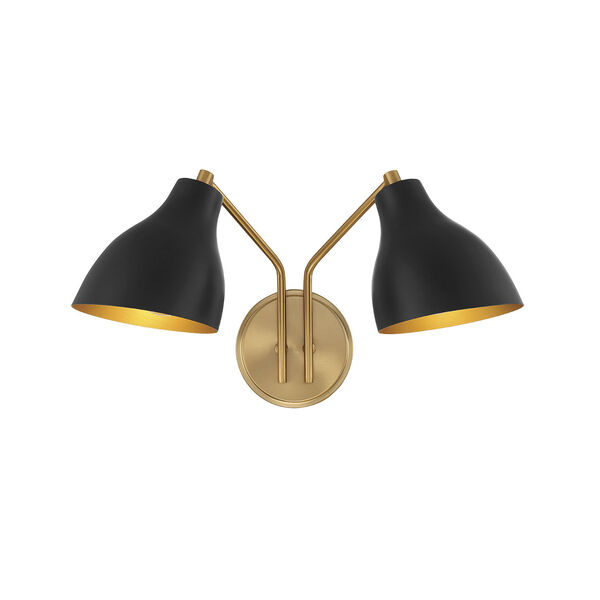 Chelsea Matte Black with Natural Brass 10-Inch Two-light Wall Sconce, image 1