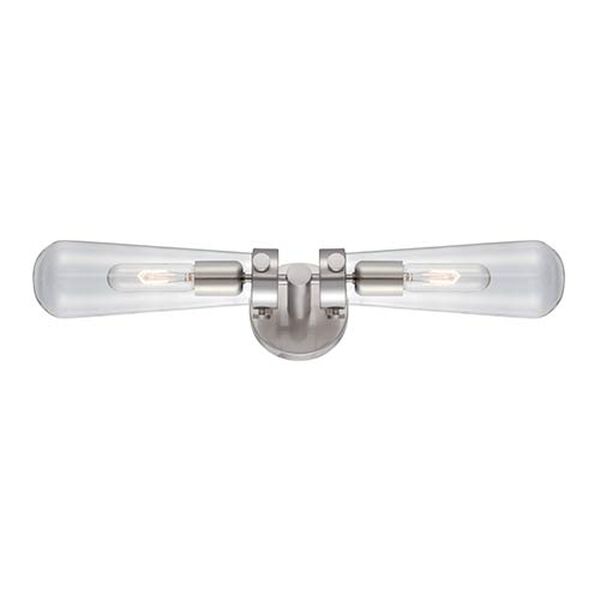 Beaker Brushed Nickel Two-Light Wall Sconce with Clear Glass, image 1