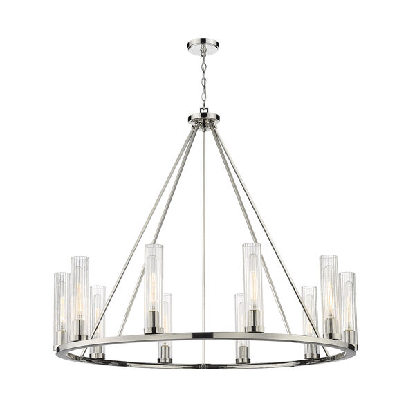 Beau Polished Nickel 10-Light Chandelier with Clear Glass Shade, image 1