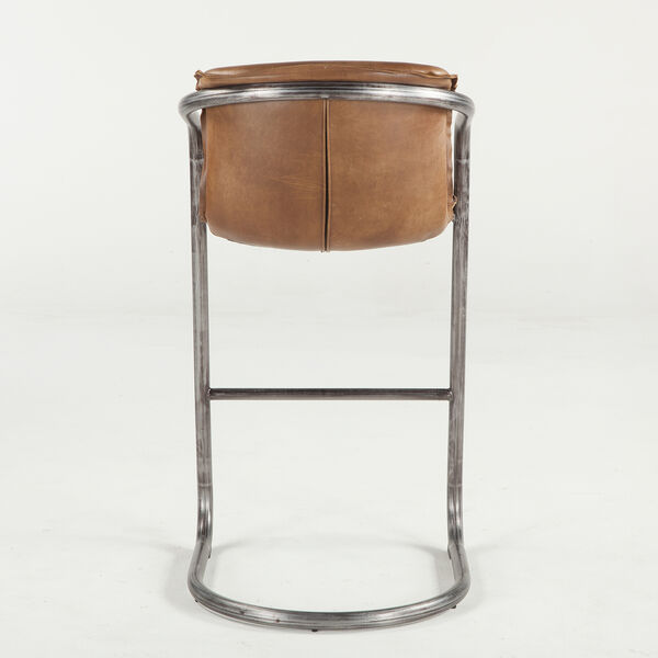 Set of Two Distressed Brown Leather Bar-Height Stools, image 4