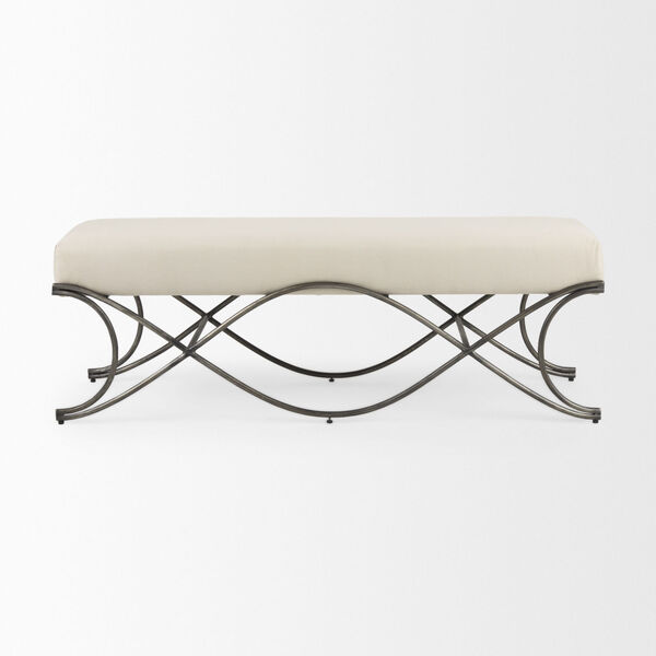 Ayla Cream and Antique Nickel Bench, image 2