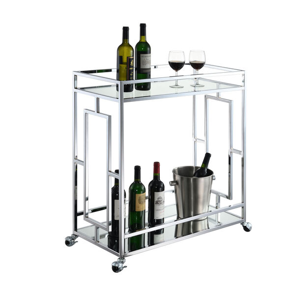 Town Square Clear Glass, Mirror and Chrome Bar Cart, image 3