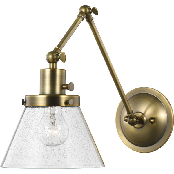 Hinton Vintage Brass Eight-Inch One-Light ADA Wall Sconce with Clear Seeded Glass, image 1