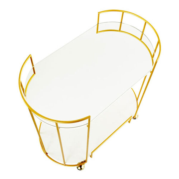 Canary Gold and White Bar Cart with Mirrored Top, image 5