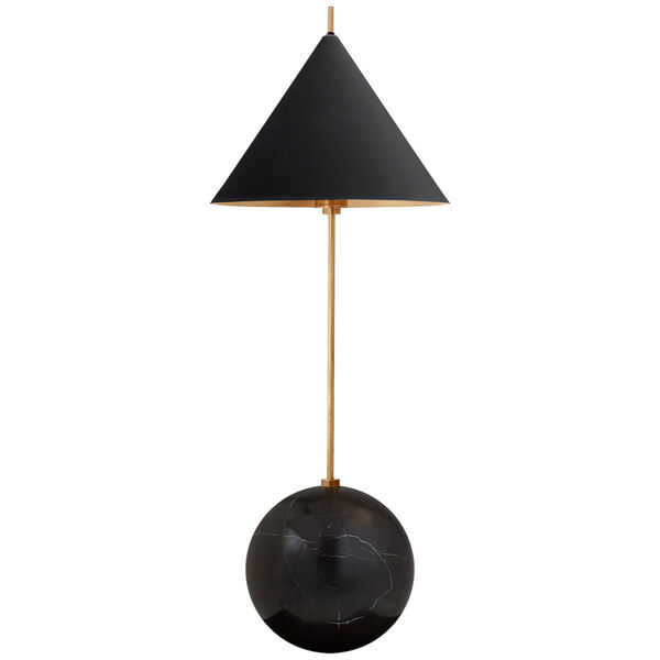 Cleo Orb Base Accent Lamp in Antique-Burnished Brass with Black Shade by Kelly Wearstler, image 1