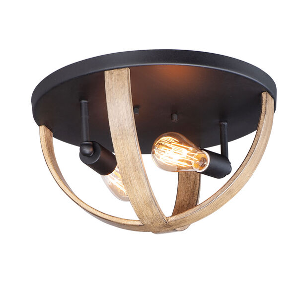 Compass Barn Wood and Black Two-Light Flush Mount, image 1