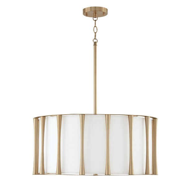 Bodie Matte Brass Four-Light Pendant with White Fabric Shade with Frosted Acrylic Diffuser, image 1