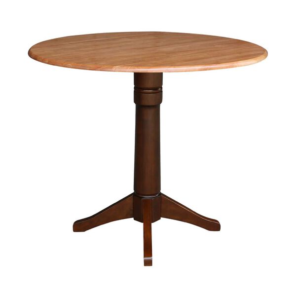 Cinnamon and Espresso 36-Inch High Round Dual Drop Leaf Pedestal Table, image 1
