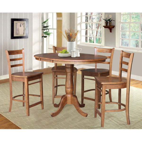 Emily Distressed Oak 36-Inch Round Extension Dining Table with Four Stool, image 3