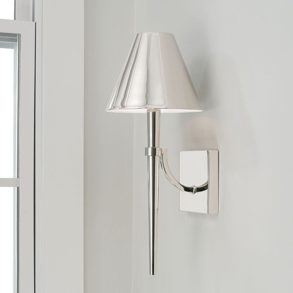 Holden Polished Nickel One-Light Sconce with Metal Shade with White Interior, image 3