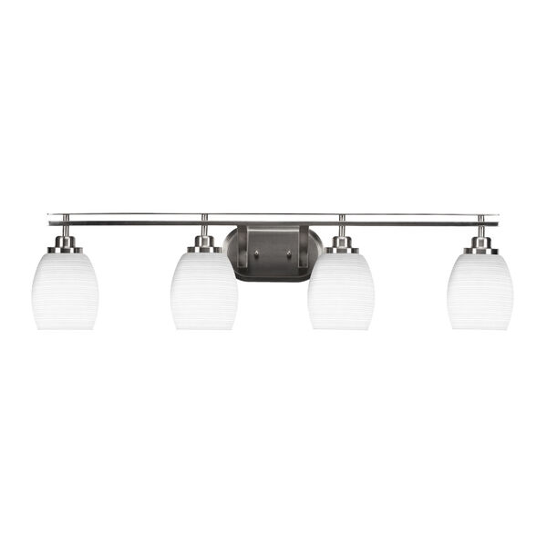 Odyssey Brushed Nickel Four-Light Bath Vanity with Five-Inch White Marble Glass, image 1
