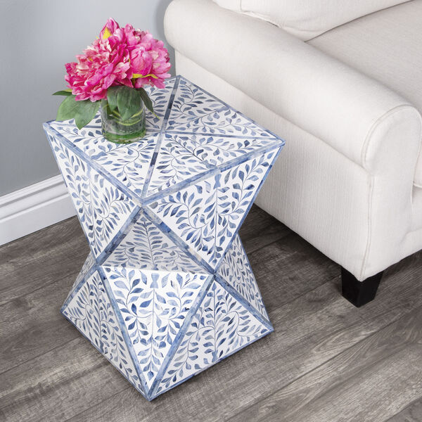 Anais Sky Blue and White Bone Inlay End Table, image 2